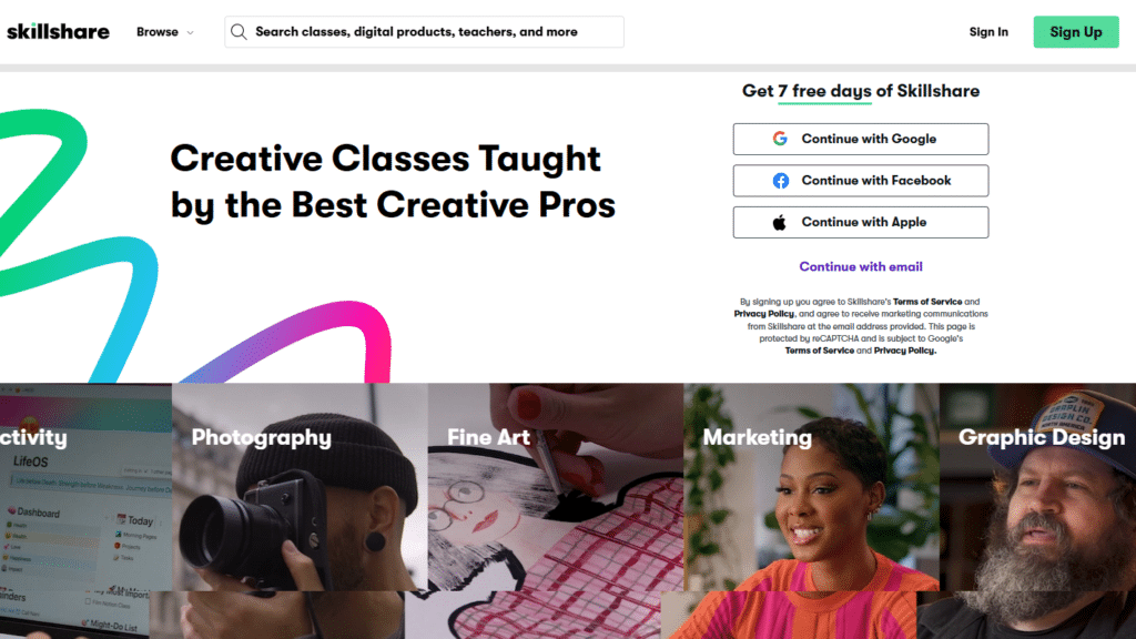 Skillshare official website page